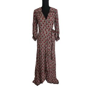 Natalie Martin XS Kate Long Sleeve Wrap Maxi Dress Tulip Venetian Red Floral